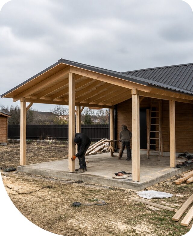 Изготовление и монтаж хозблока с навесом в Сорочинске под ключ